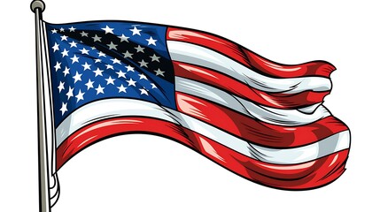American flag waving illustration patriotic symbol of united states of america drawing clip art image