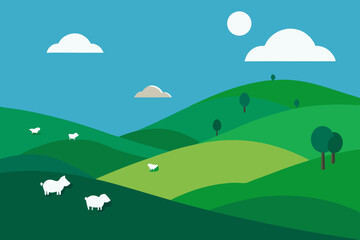 Fototapeta premium Serene Rolling Hills A Pastoral Landscape Illustration
