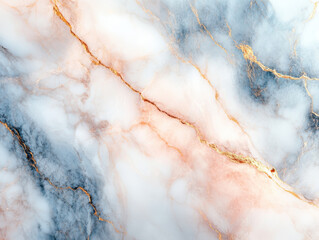 Marble texture with elegant gold veins and blend of soft pink and blue hues, creating luxurious and sophisticated pattern. Perfect for backgrounds and design elements
