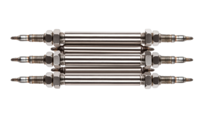 Full set of spark plugs for car engine, Transparent background, PNG file