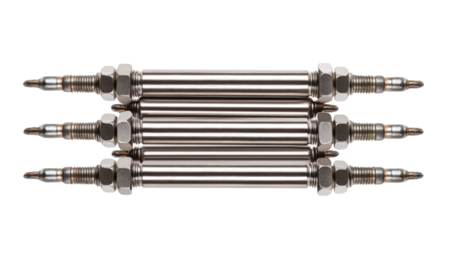 Full set of spark plugs for car engine, Transparent background, PNG file