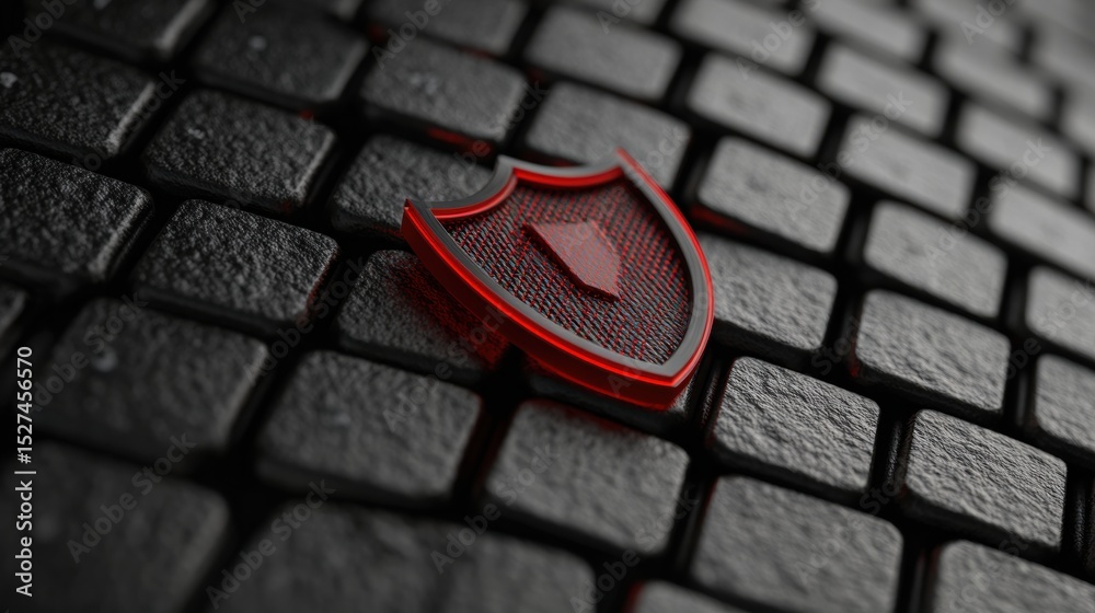 Aufkleber Shield Deflects Phishing Bug, Showcasing Cybersecurity in Action With a Protective Layer on Keyboard