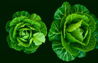 Obraz premium Two Green Cabbages Top View