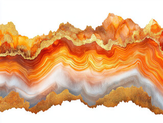 This features vibrant abstract design with layers of orange, gold, and white colors, resembling geological formations or agate patterns. rich textures and colors create dynamic and artistic visual