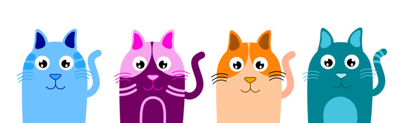 A colorful and playful illustration of cats, designed with a cute and minimalistic style. Ideal for pet-related projects such as blogs, websites, advertisements, or children’s book illustrations. The 