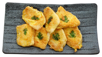 Korean Pollack Fish Pancake on Ceramic Plate