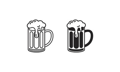 Beer Mug Outline and Silhouette Vector Illustration with Foam