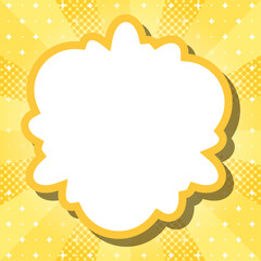 ハーフトン柄入りのサンバーストとフレームの背景、キラキラパターンのデコレーション、ポップなデザイン、雲型のフレーム、正方形サイズ