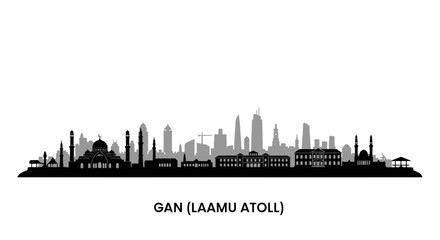 Obraz premium Gan Maldives Skyline Silhouette Black Vector.