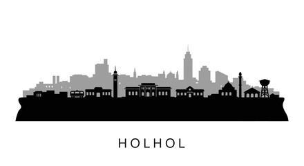 Fototapeta premium Holhol skyline silhouette with city vector, and white bg.
