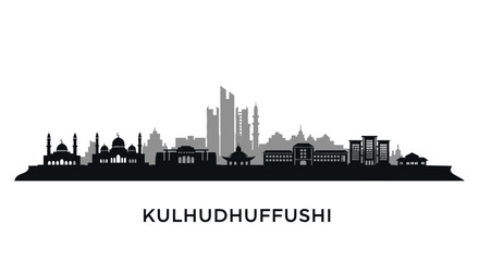 Naklejka premium Kulhudhuffushi with Maldives City silhouette.