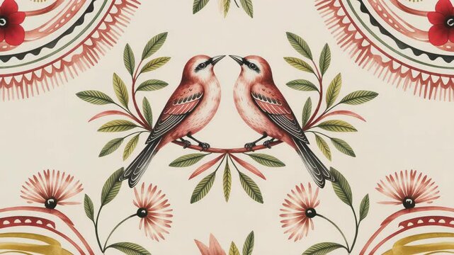 seamless pattern with birds and flowers
