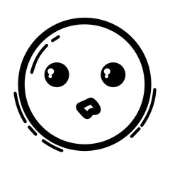 Outline style drawing of a circular emoji with slightly expectant eyes and a prominent droplet extending from its mouth, conveying drooling or intense craving. Concepts related to desire, appetite