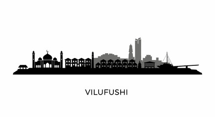 Fototapeta premium Vilufushi city skyline silhouette with Maldives.