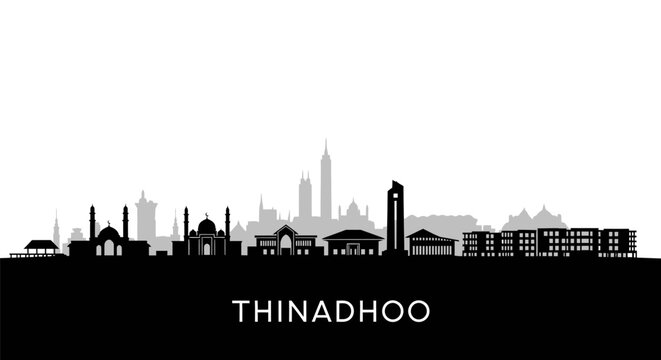 Thinadhoo Skyline Maldives Black and White.