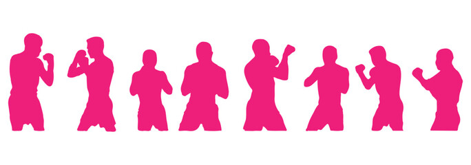 Silhouette set of mixed martial art mma fighter. Muay thai, wrestling, jujitsu, kick boxing, taekwondo and boxing. Vector illustration