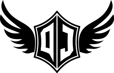 QJ logo emblem with winged and shield template