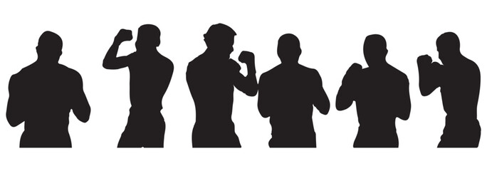 Silhouette set of mixed martial art mma fighter. Muay thai, wrestling, jujitsu, kick boxing, taekwondo and boxing. Vector illustration