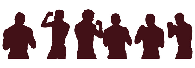 Silhouette set of mixed martial art mma fighter. Muay thai, wrestling, jujitsu, kick boxing, taekwondo and boxing. Vector illustration