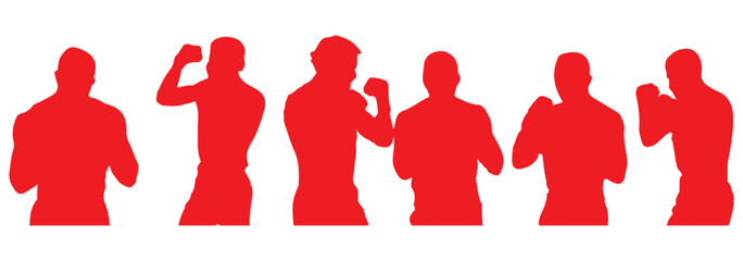 Silhouette set of mixed martial art mma fighter. Muay thai, wrestling, jujitsu, kick boxing, taekwondo and boxing. Vector illustration