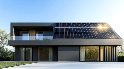 Modern house with solar panels on the roof clear sky