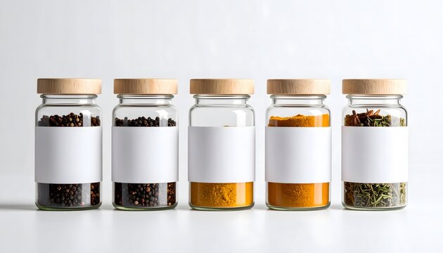 Spice Jars with Wooden Lids and Blank Labels for Customization