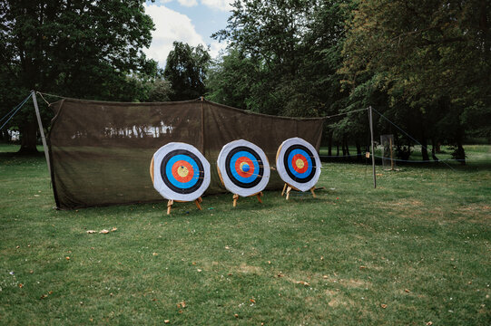 Archery targets at a summer fair.