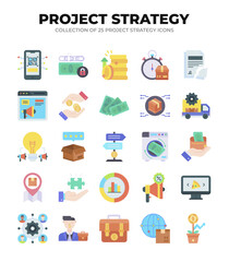 Project Strategy Icons. 25 Flat Design Elements for Business Planning