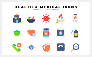 Fototapeta na wymiar 15 Health and Medical Flat icon pack. vector illustration.