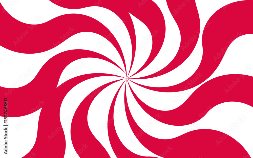 Poster Abstract background with hypnotic swirl pattern and bright red and white wavy radial lines. Central focal point and spirals outward with fluid, dynamic motion. Flat, vibrant, and suitable for pop-art