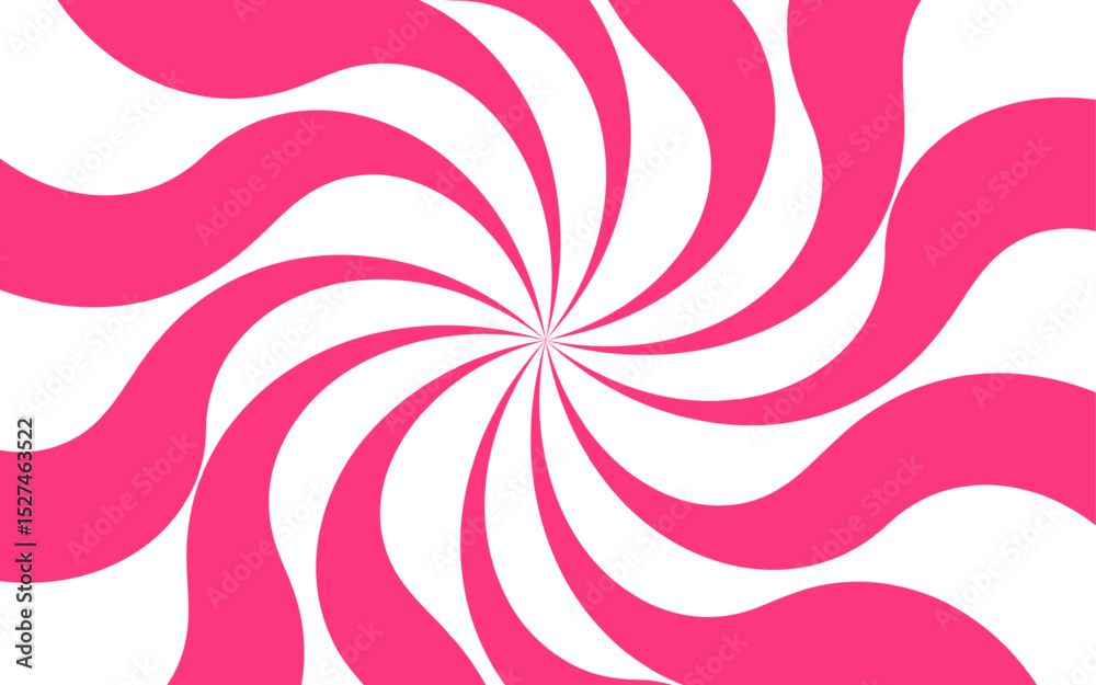 Poster abstract background with hypnotic swirl pattern and bright pink and white wavy radial lines. central