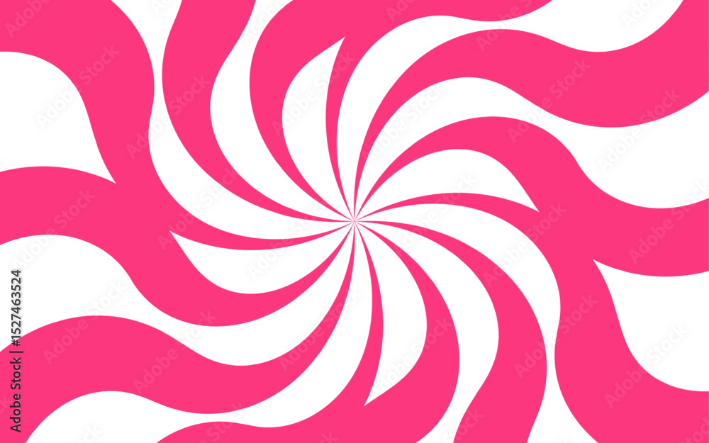 Poster Abstract background with hypnotic swirl pattern and bright pink and white wavy radial lines. Central focal point and spirals outward with fluid, dynamic motion. Flat, vibrant, and suitable for pop-art