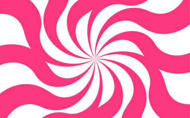 Abstract background with hypnotic swirl pattern and bright pink and white wavy radial lines. Central focal point and spirals outward with fluid, dynamic motion. Flat, vibrant, and suitable for pop-art