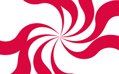 Abstract background with hypnotic swirl pattern and bright red and white wavy radial lines. Central focal point and spirals outward with fluid, dynamic motion. Flat, vibrant, and suitable for pop-art
