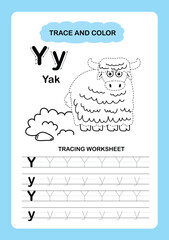 Illustration Isolated Animal Alphabet Trace and color Letter Y-yak