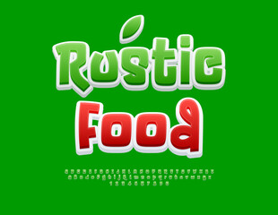 Vector Healthy banner Rustic Food. Funny Green Font. Bright Decorative Alphabet Letters and Numbers set.