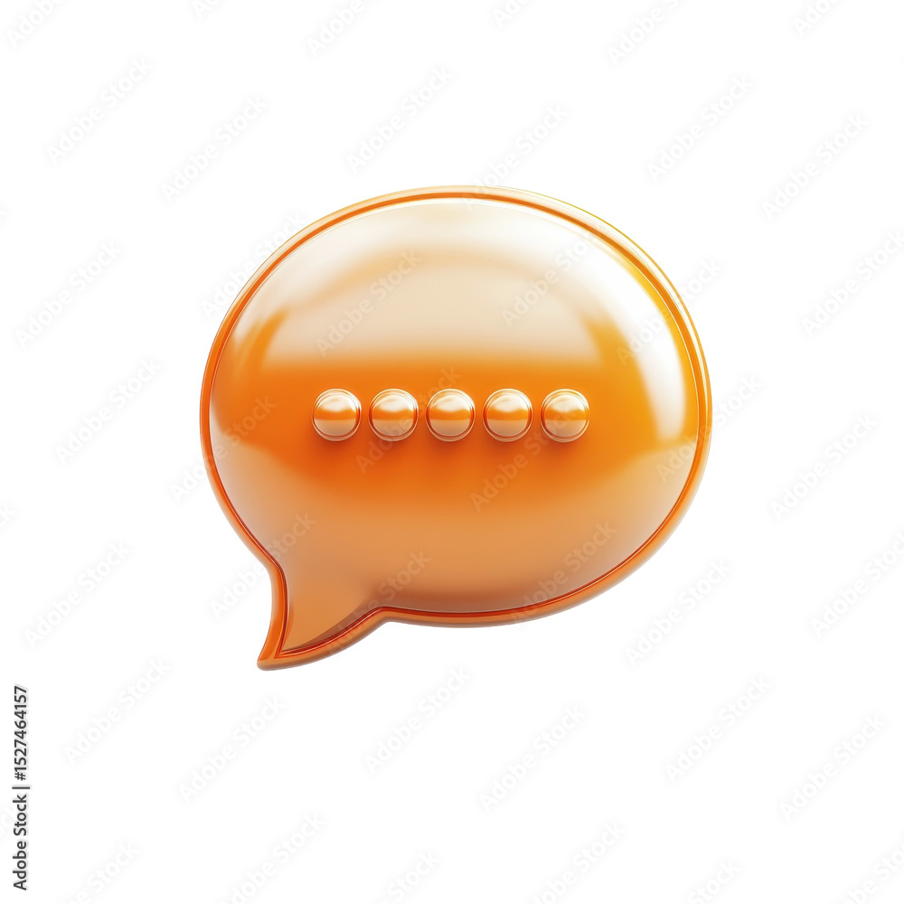 Poster glossy orange chat bubble with loading dots icon communication symbol on transparent background