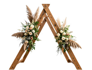  Rustic Boho Wedding Arch with Pampas Grass and Dried Flowers, Transparent Background.
