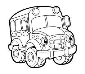Cute black and white vector illustration of a school bus truck or monster truck, designed for coloring books and educational activities. Perfect for kids, school projects, and creative play. © Themeaseven