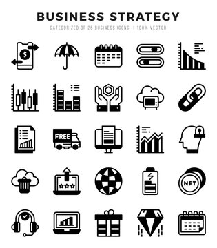 Business Strategy elements. Lineal Filled web icon set. Simple vector illustration.