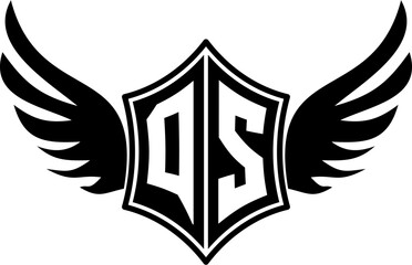 QS logo emblem with winged and shield template