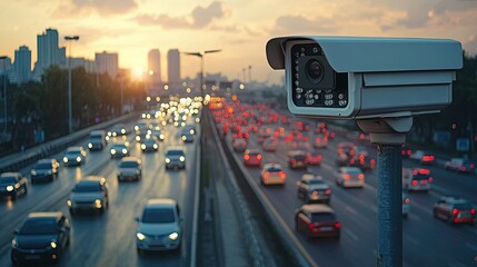 Modern Highway Road Security Camera System for Road Protection and Traffic Surveillance