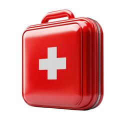 Obraz premium Red first aid kit safety healthcare medical emergency equipment rescue on transparent background