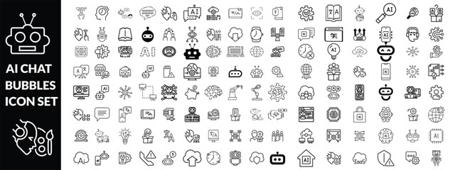 AI chat bubbles icon set . Artificial Intelligence machine Learning and chat bot thin line icon set - editable stroke