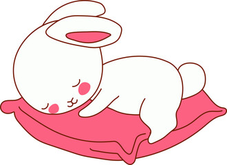 A charming bunny character peacefully resting on a pillow, lost in sweet dreams.