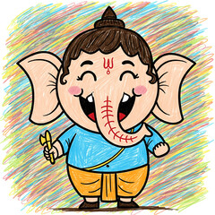 Adorable Lord Ganesha with Colorful Scribble Background