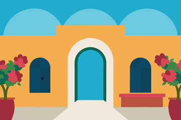 Mediterranean House Illustration  Vibrant Colors and Architectural Design