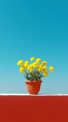 Flowers on colored walls, golden flowers under red walls.