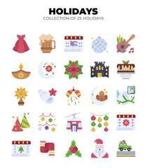 Fototapeta premium Collection of 25 Holidays. Festive Celebration Icons