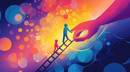 Helping Hand Reaching for a Smaller Figure on Ladder